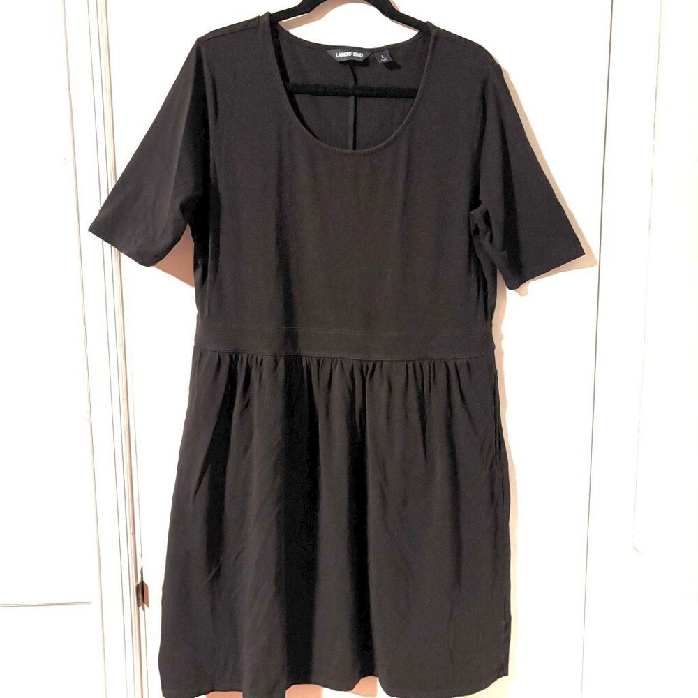 Lands’ End L simple black dress pockets cotton blend